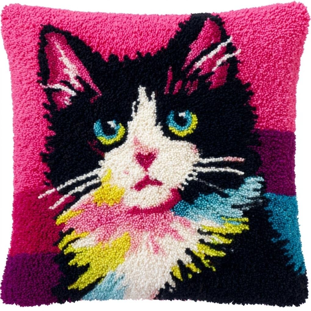 AxiangziK Latch Hook Needlecraft Pillow Kit,Cute Tuxedo cat
