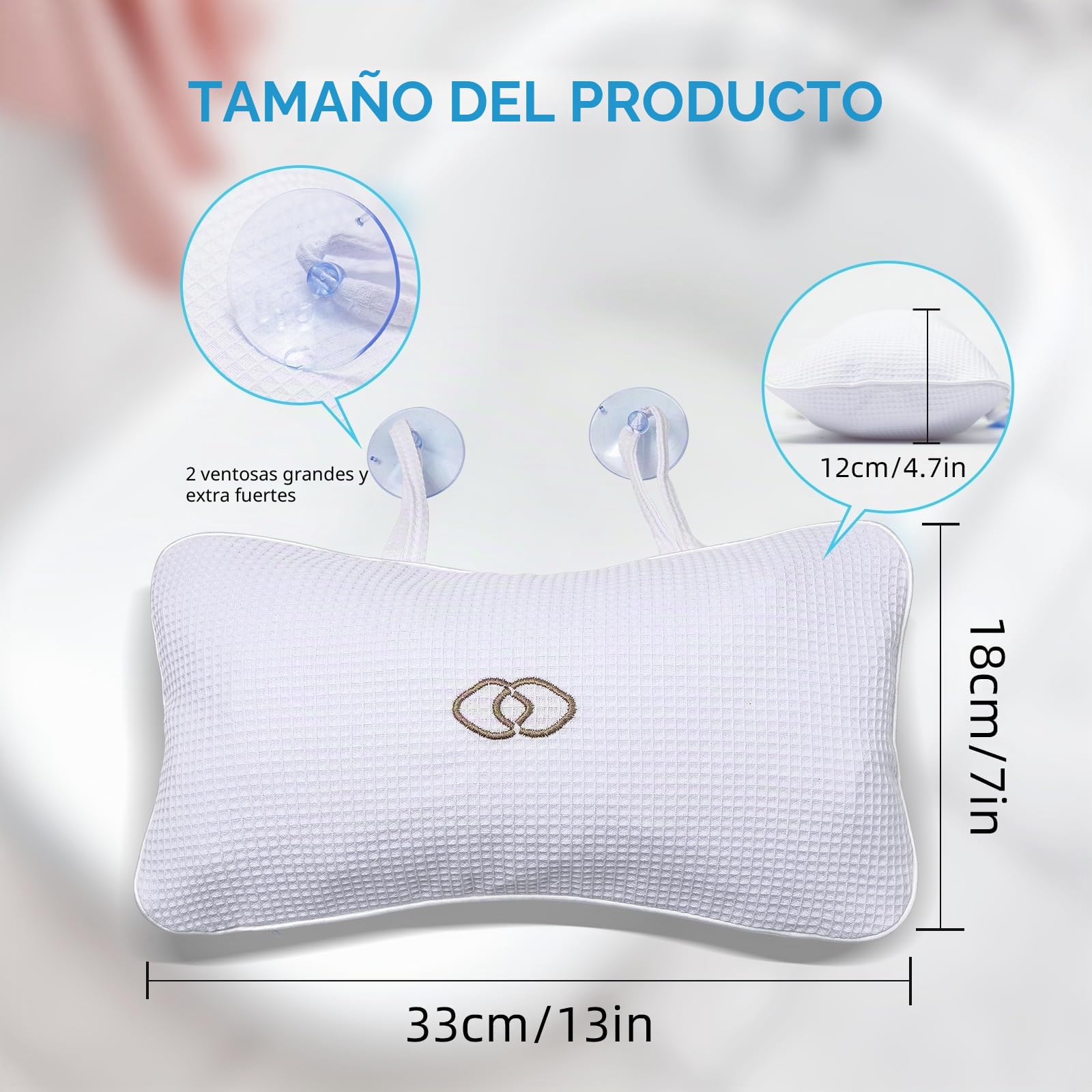 YUET Almohadas de baño para la Cabeza y el Cuello con ventosas, Impermeables, Antideslizantes, cojín de baño Premium, reposacabezas ergonómico y Respaldo con Caja de Regalo Blanco