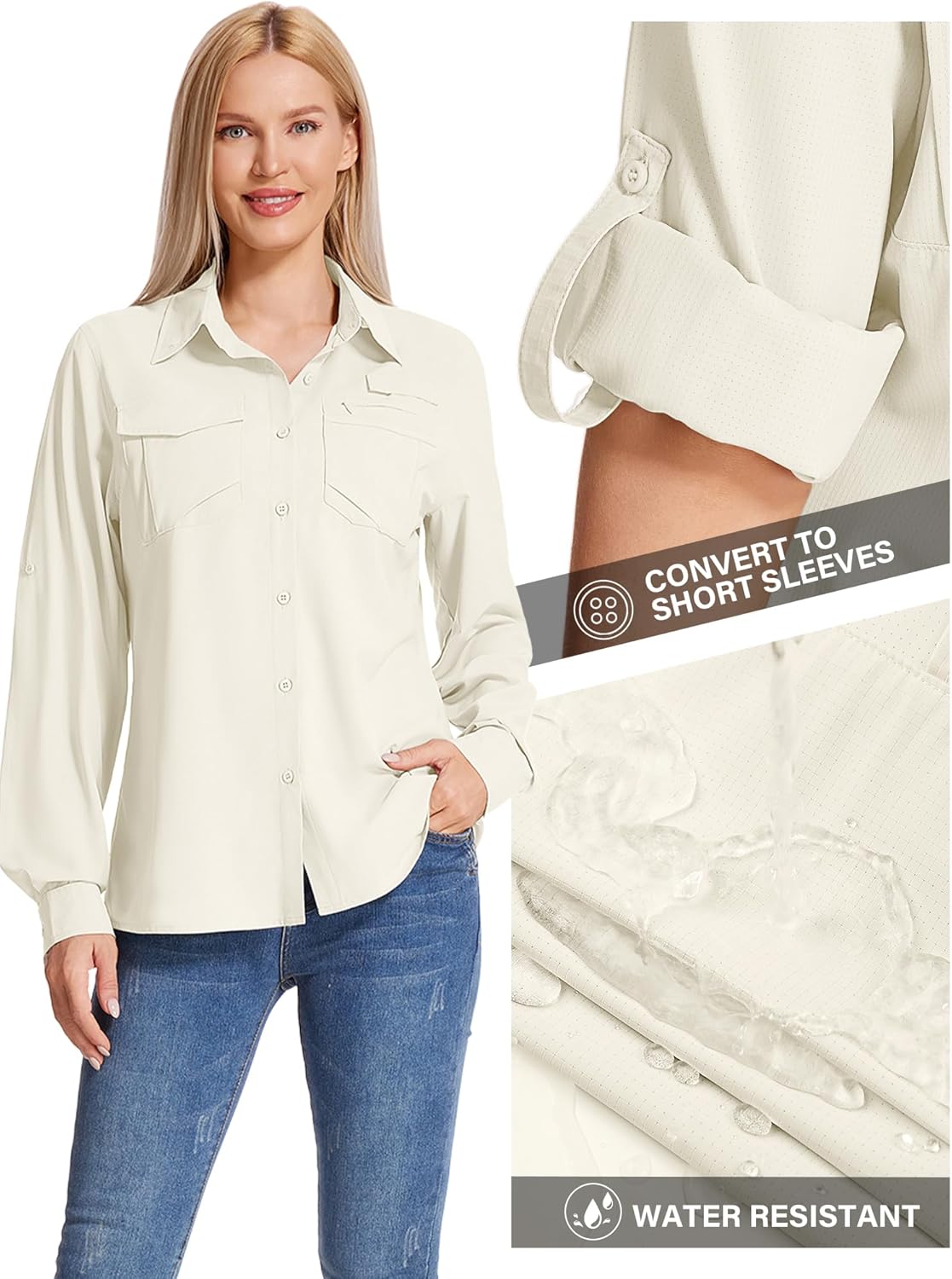 Women's UPF 50 Long Sleeve UV Sun Protection Shirts Hiking Safari Fishing Travel Shirts - Image 2