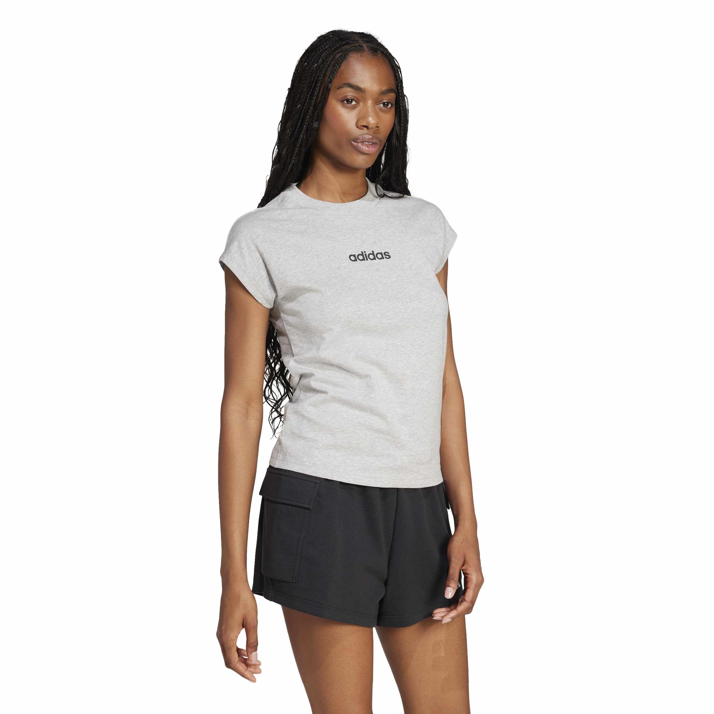 adidas Kobiety ESSENTIALS LINEAR COTTON T-SHIRT, medium grey heather/black, XL
