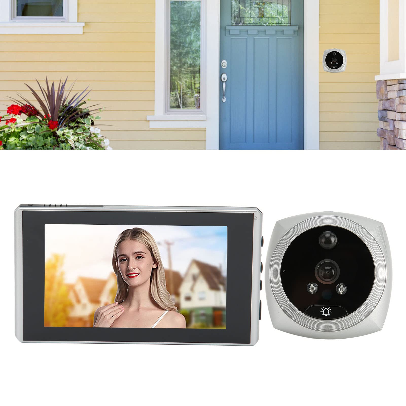 Wizjer do drzwi, cyfrowe elektroniczne drzwi z funkcją nocnego koloru 1080P, inteligentny dzwonek wideo obsługujący wykrywanie ludzkiego ciała dla hotelu z biurem domowym (srebrny)(Silver)