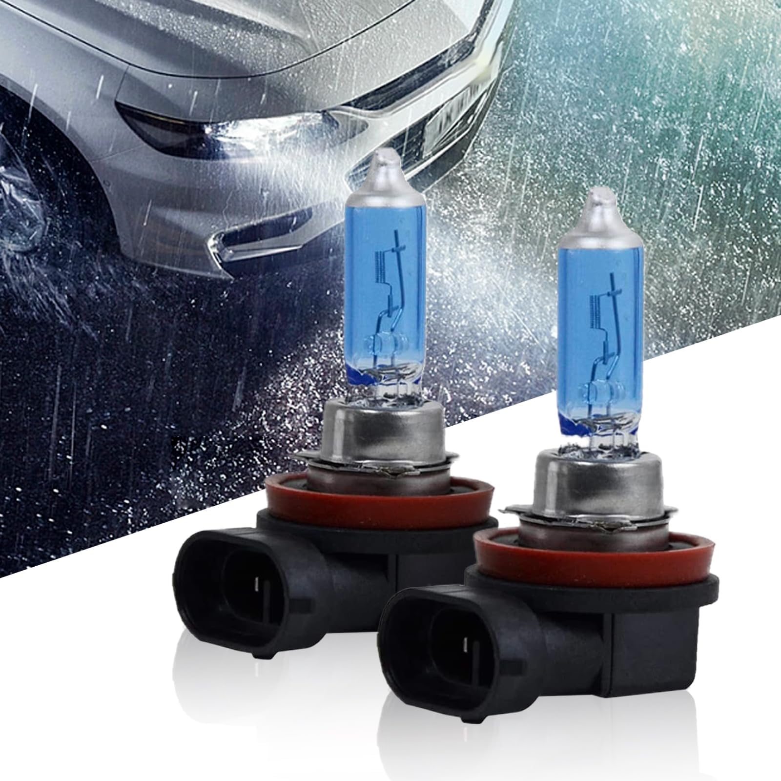 GKmow 2 PCS H11 Halogen Headlight Bulb, P20D Lamp Holder White Super Bright Headlamp, 12V 100W