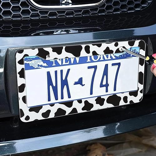 Miniatura 4 de Paquete de 2 marcos de matrícula con estampado de vaca, lindo animal blanco y negro, cubierta universal de aluminio para etiquetas de automóvil con