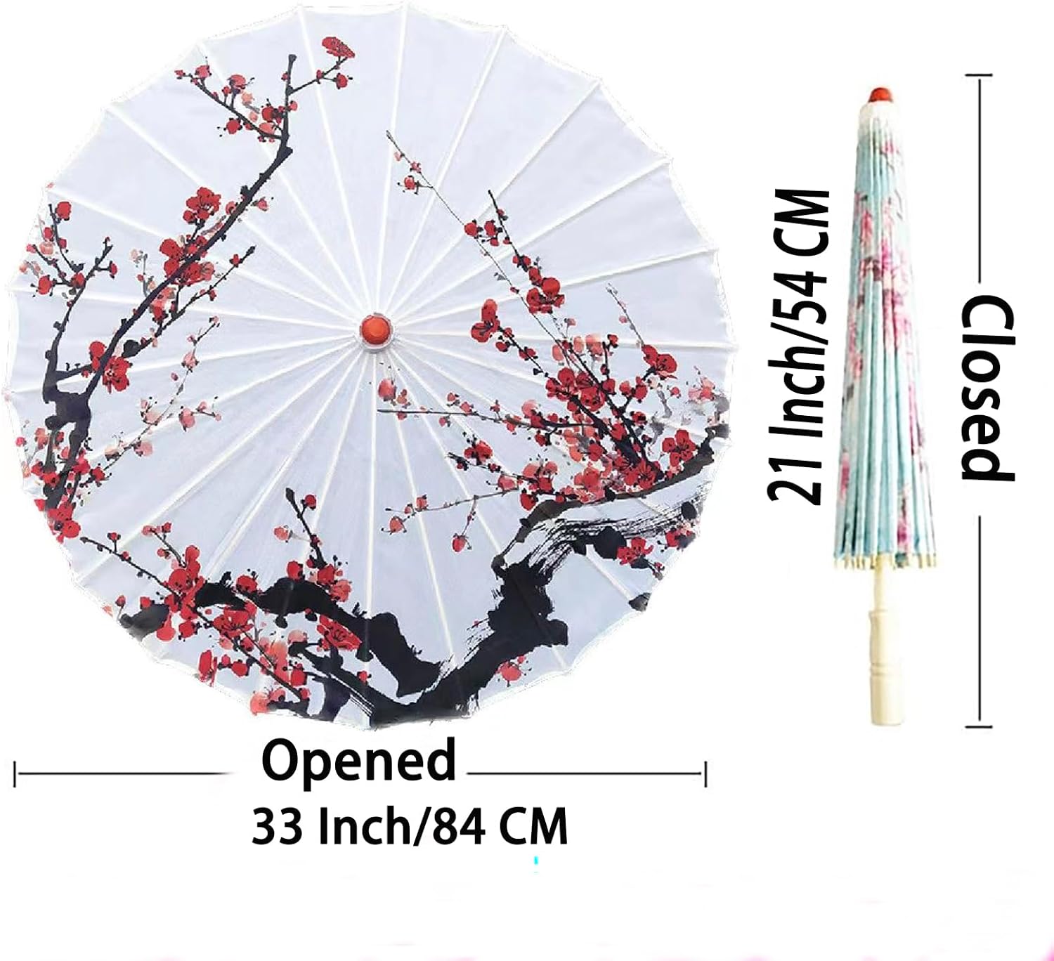 33" Handmade Oiled Parasol Bamboo Silk Umbrella Chinese Japanese Art Classical Dance Umbrella Plum Blossom for Wedding Parties Photography Costumes Cosplay Decoration and Other Events
