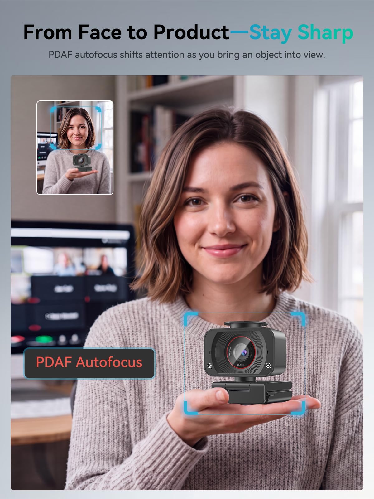 Spedal Kamera internetowa 4K z mikrofonem, kamera PDAF autofokus, 1080p 60 kl./s, podwójny mikrofon z redukcją szumów, ochrona danych, kamera internetowa USB Plug & Play do zoomu, zespołów, laptopów