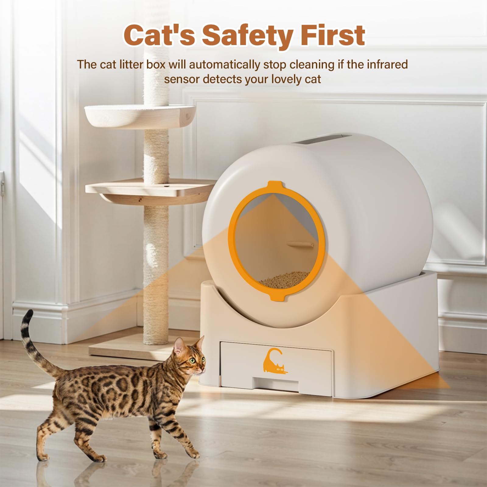 Automatic Self Cleaning Cat Litter Box, 75 L Large Capacity Smart Litter Box with Safety Sensors 1 Roll Trash Bags Included Whisper Quiet Cat Litter Box with App Remote Control for Multi Cats, White - image 5