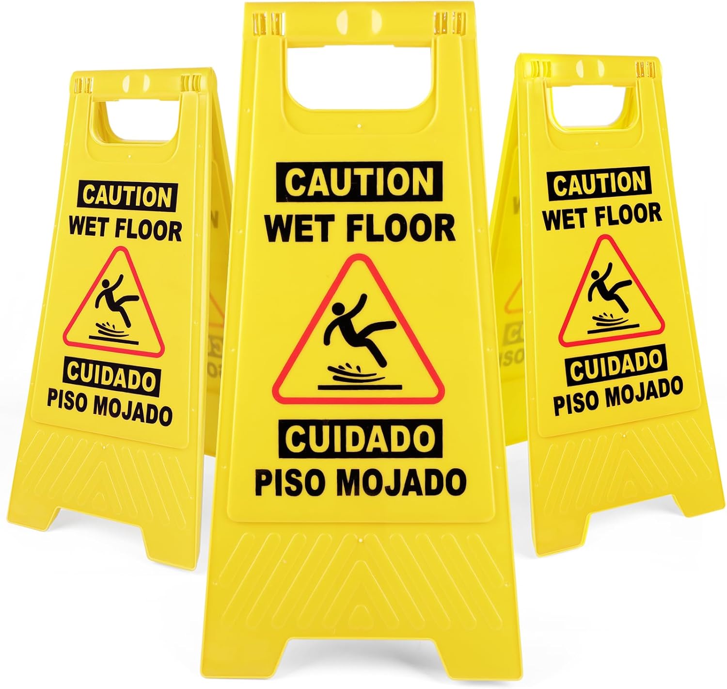 XPCARE 24 Inches Caution Wet Floor Sign, 3PCAK Yellow Bilingual Double-Sided Safety Warning Signs,A Frame Safety Wet Floor Signs Commercial 3PACK-Yellow