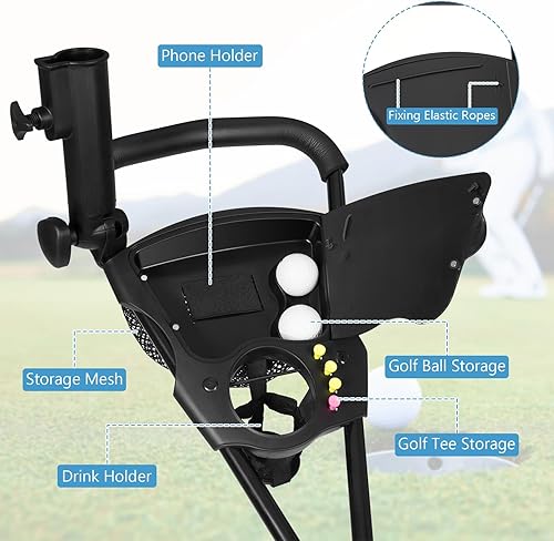 Miniatura 5 de Tangkula Carrito de golf carrito de golf ligero y plegable carrito de golf de 3 ruedas con soporte para paraguas de freno de pie y soporte para