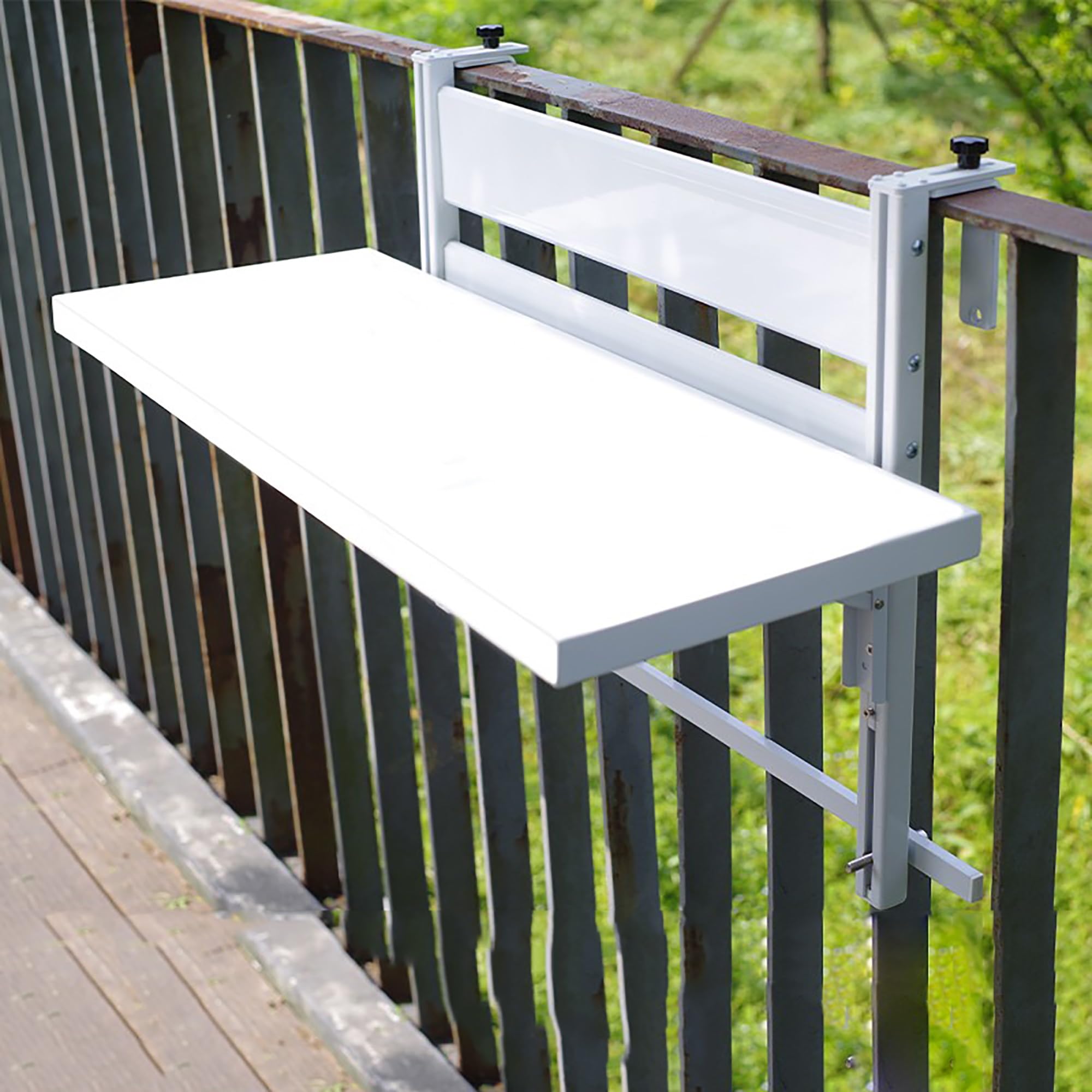 Table suspendue pliante de balcon pour prendre le café sur votre balustrade