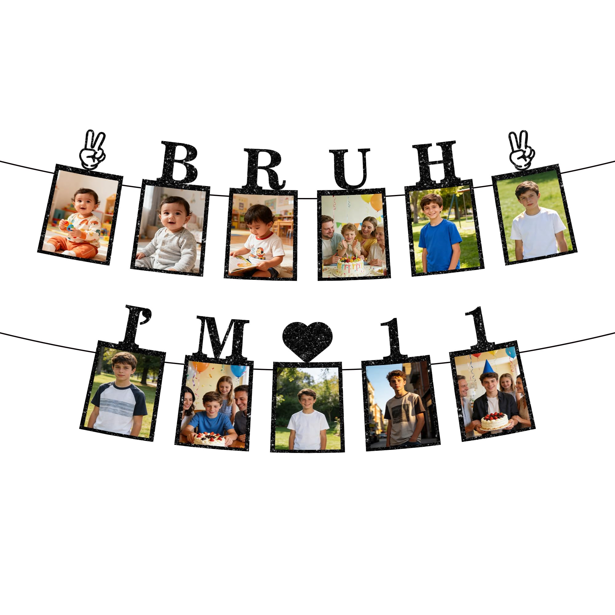 11th Birthday Decorations Photo Banner - Black Boy Hanging BRUH I'M 11 Banners Picture Decoration Happy 11th Birthday Photo Display Bunting for 11 Years Old Boys Party Wall Decor Supplies