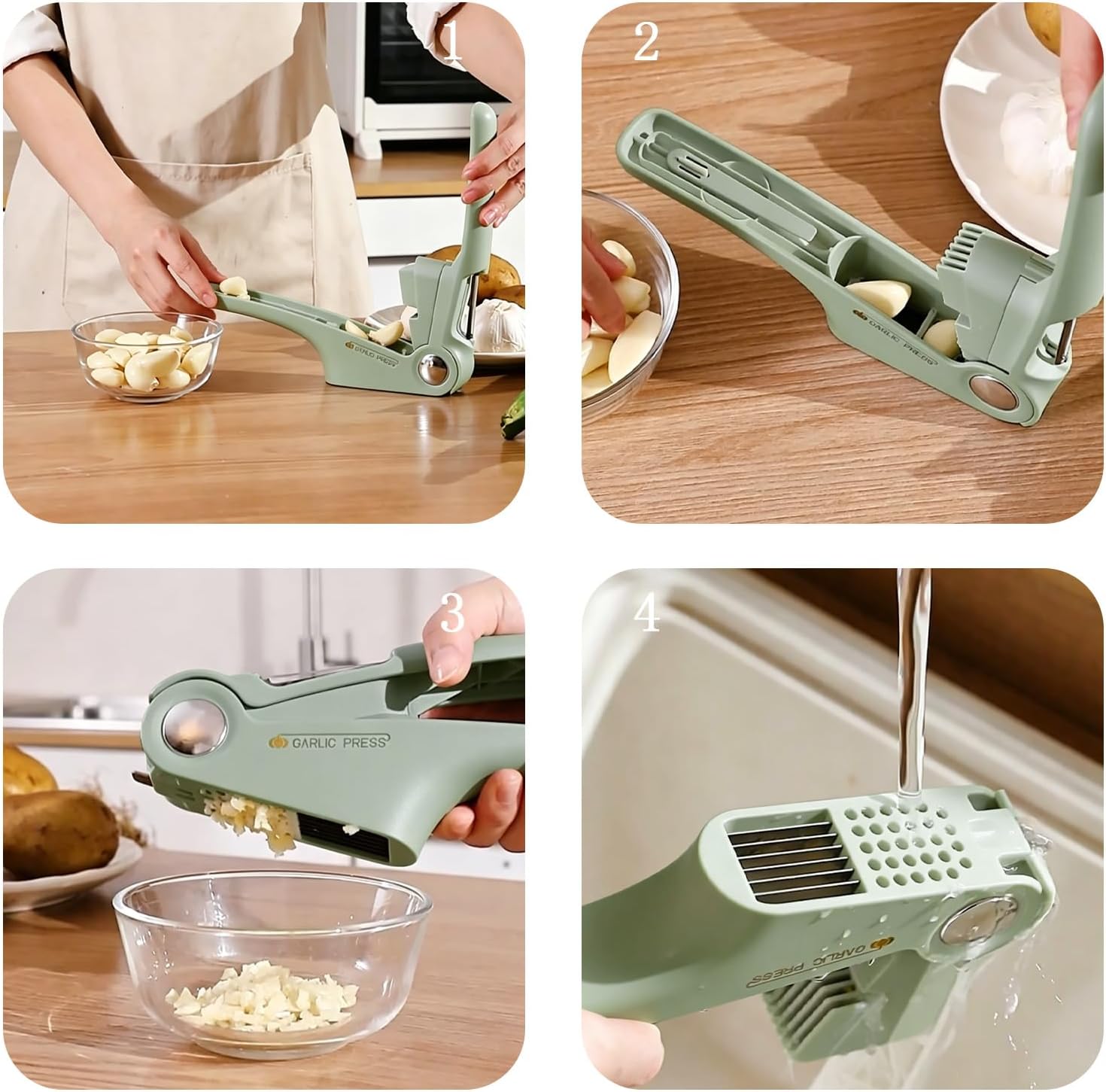 4 in 1 Garlic Press and Slicer, Peeler and Can Opener (Green)
