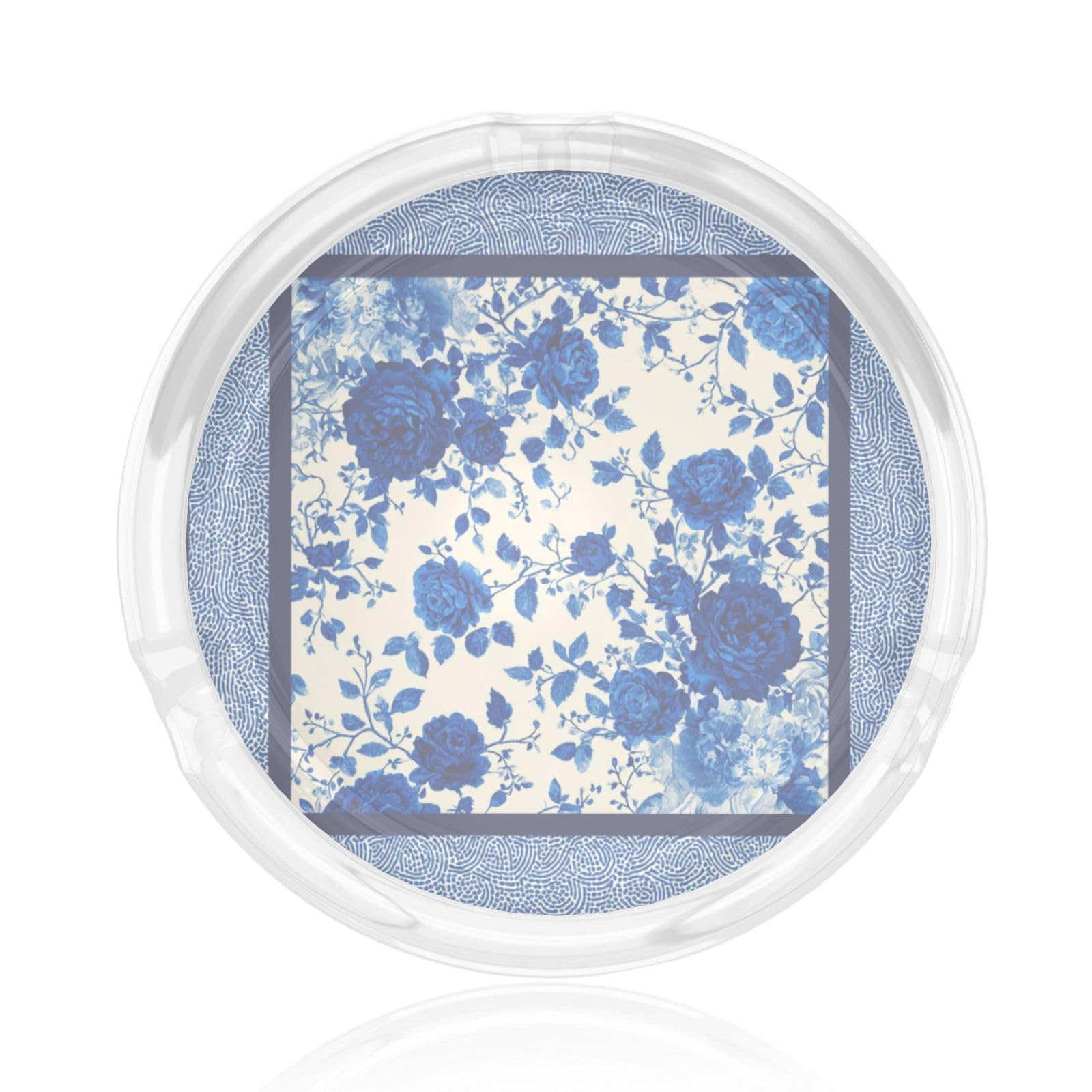 Blue Floral Pattern Flowers Roses And Foliage Glass Ashtray For Cigarettes Ash Trays Case For Home Office Decor