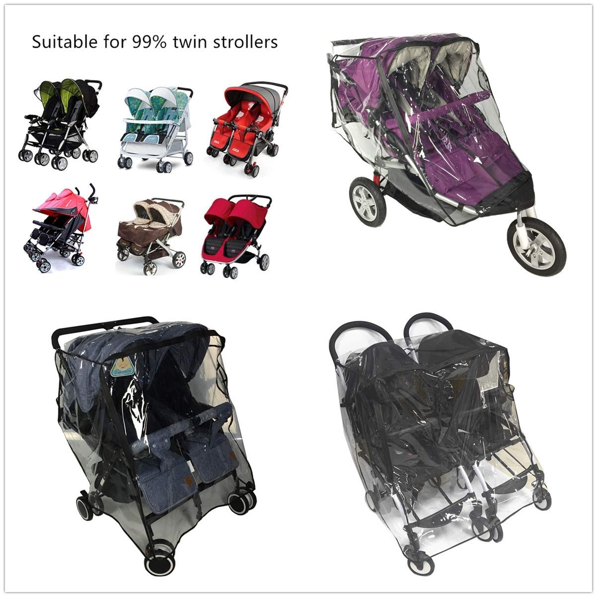 double pram rain cover