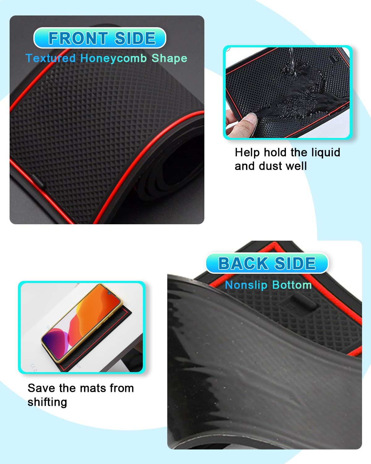 CDEFG Compatibile con Peugeot e-3008 e3008 2024 2025 Tappetini in Gomma per Console Centrale Antiscivolo e 3008 Tappetino Antiscivolo in Gomma per Auto e-3008 GT Allure 2024 Accessori (Rosso)