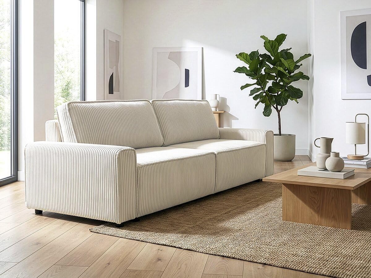 Habitat et Jardin Canapé Convertible en Velours côtelé Montaigne -3 Places - Beige