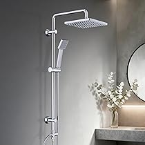 JOHO Colonna Doccia idromassaggio Set Doccia Fori Muro Regolabili Sistema Doccia a Pioggia Senza Miscelatore con Soffione e Doccetta in ABS 20 * 20cm.