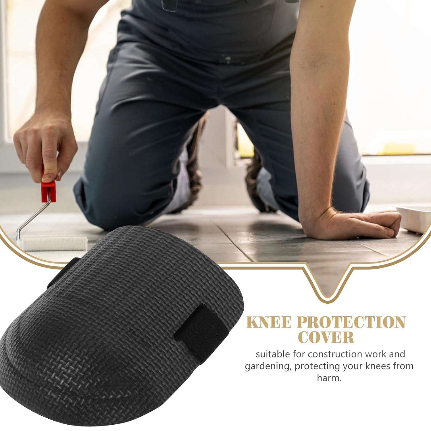 Kneepads Construction Pads with Protective Cushion, Black Knee Guards for Flooring and Tiling Work, 2-pair Set for Men’s Kneeling Safety