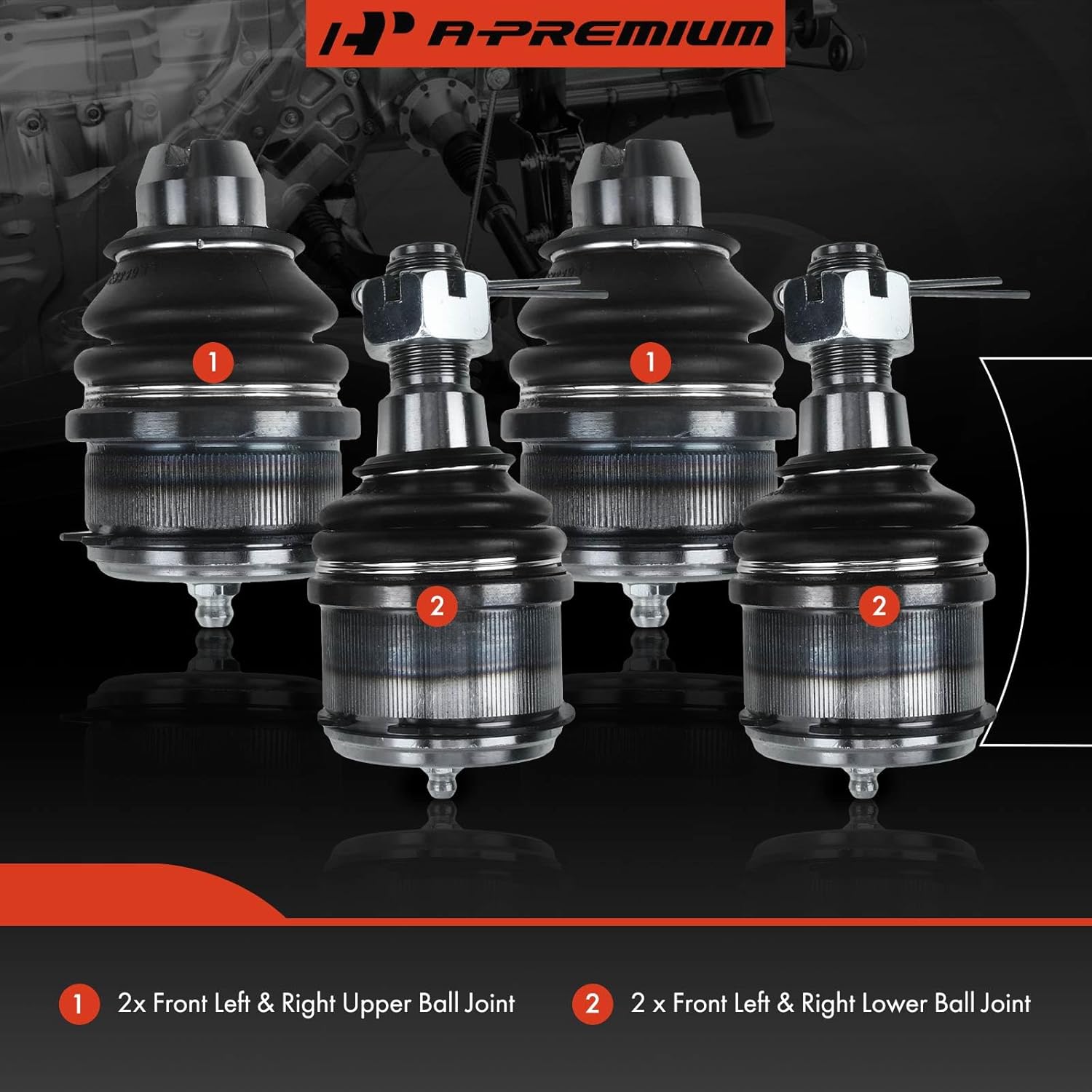 A-Premium Set of 4, Front Upper & Lower Ball Joints Kit, Compatible with Ford F-250 1987-1996, F-350 1987-1997, F-250 HD 1997, RWD Only