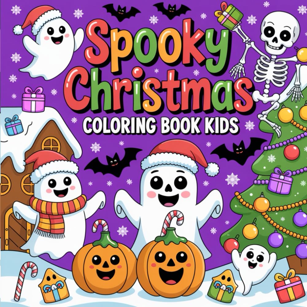 Spooky Xmas Coloring:: Bold and Easy Coloring Book for Kids and Adults with Adorable Characters and Cozy Holiday Scenes for Relaxation