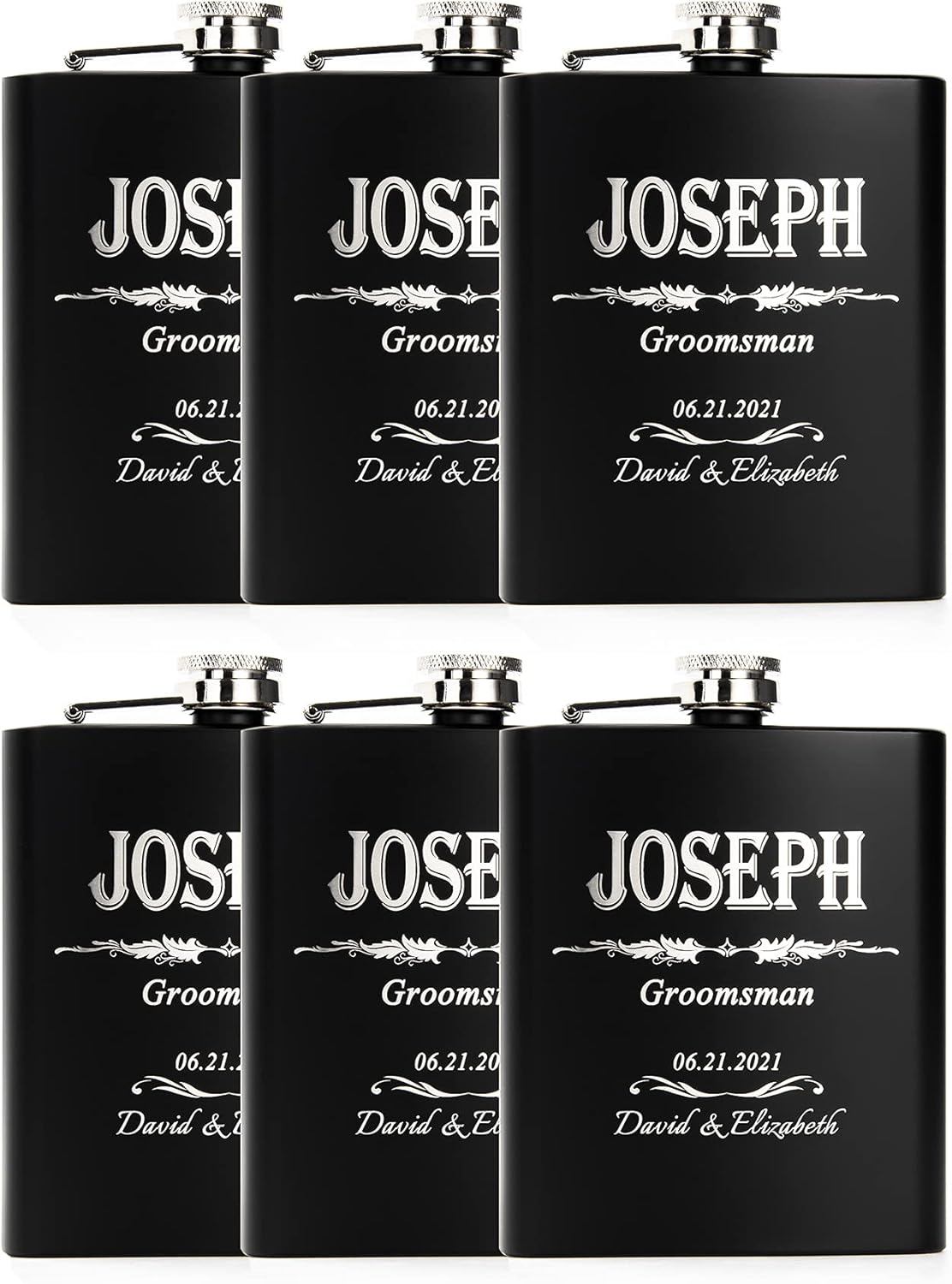 Groomsmen Gifts, Personalized Flask for Best Man, Custom Wedding Gifts, Set of 6