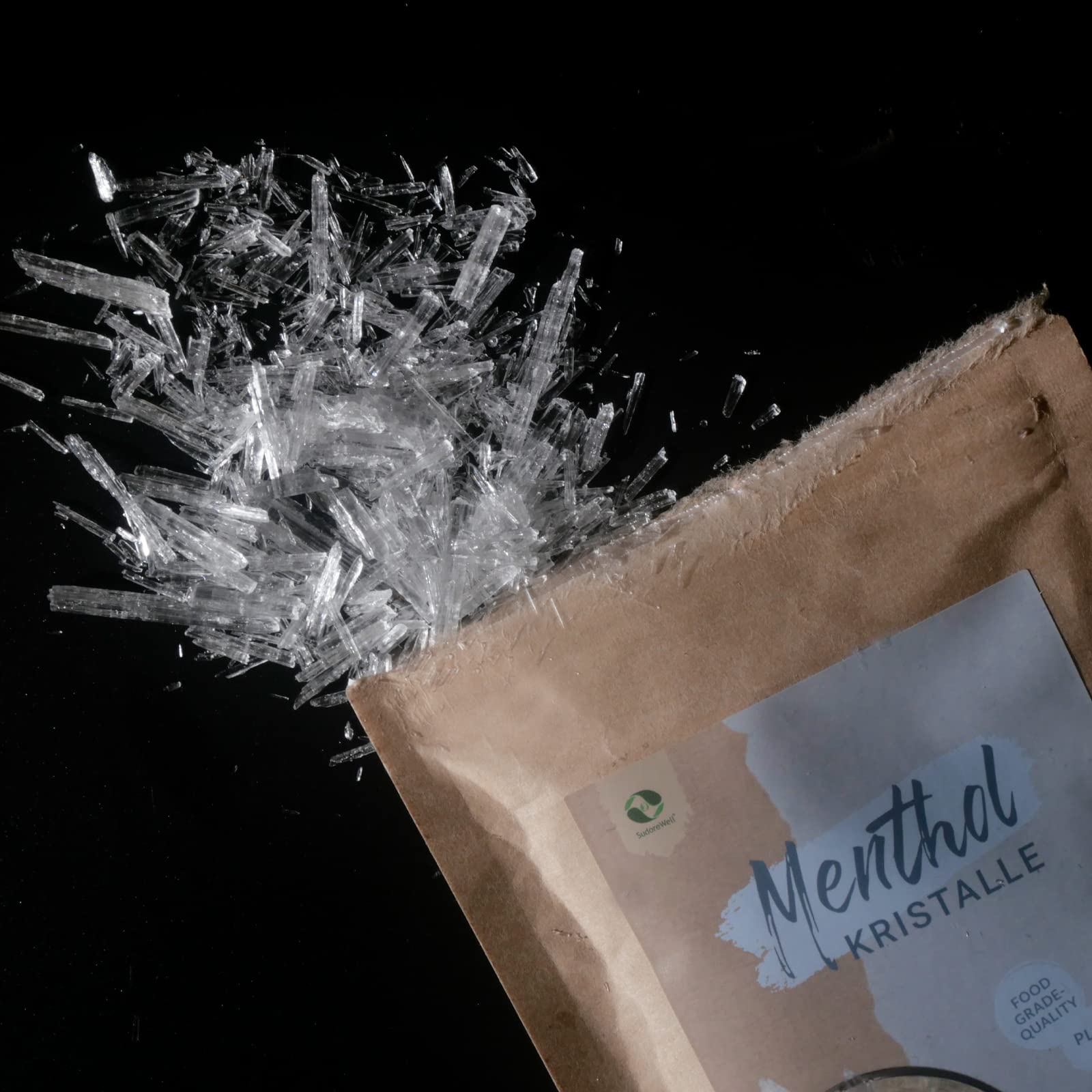 Cristaux menthol de qualité alimentaire 100 % pure huile de menthe dans un sac en papier kraft (plastique gratuit) 3 x 100 g