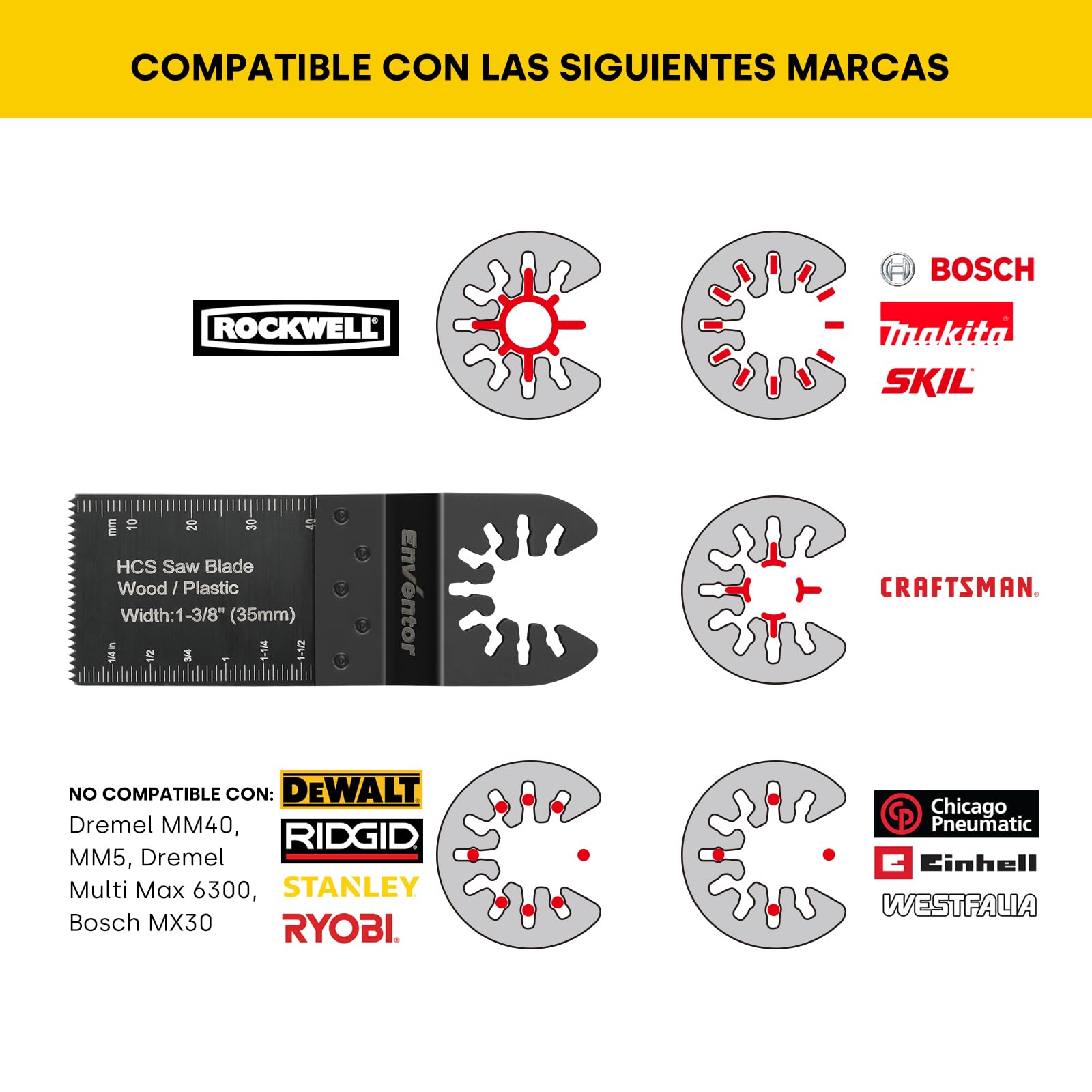 Enventor Kit de 67 Hojas para Multiherramienta Oscilante, 1-3/8"(35mm) | Compatible con la mayoría de las Herramienta Multifunción, Hojas de Sierra Oscilante para Madera, Plástico