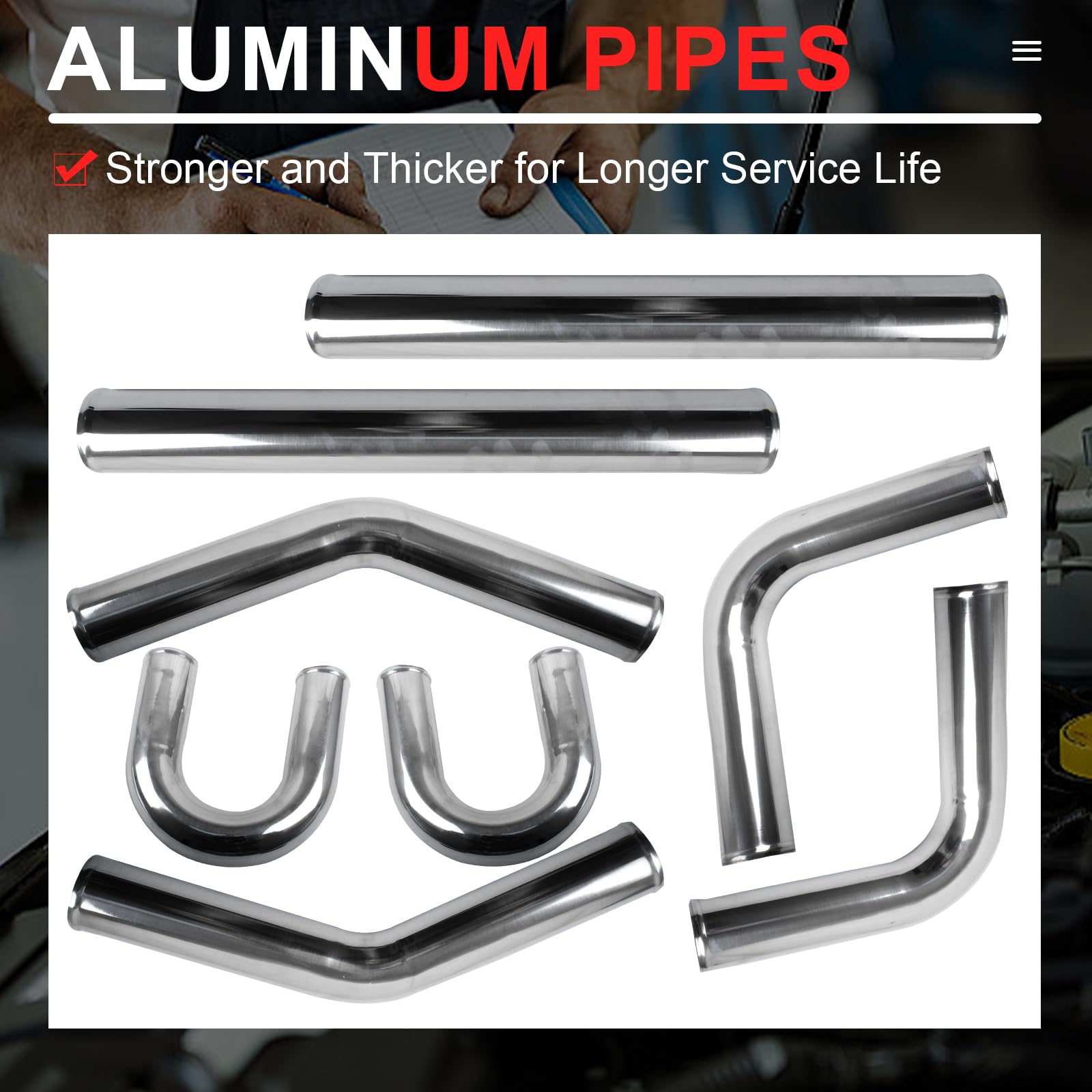 Universal Intercooler Piping Kit - 32 Pcs, 3 Inch Aluminum Pipes With Silicone Couplers & T-Clamps, Black