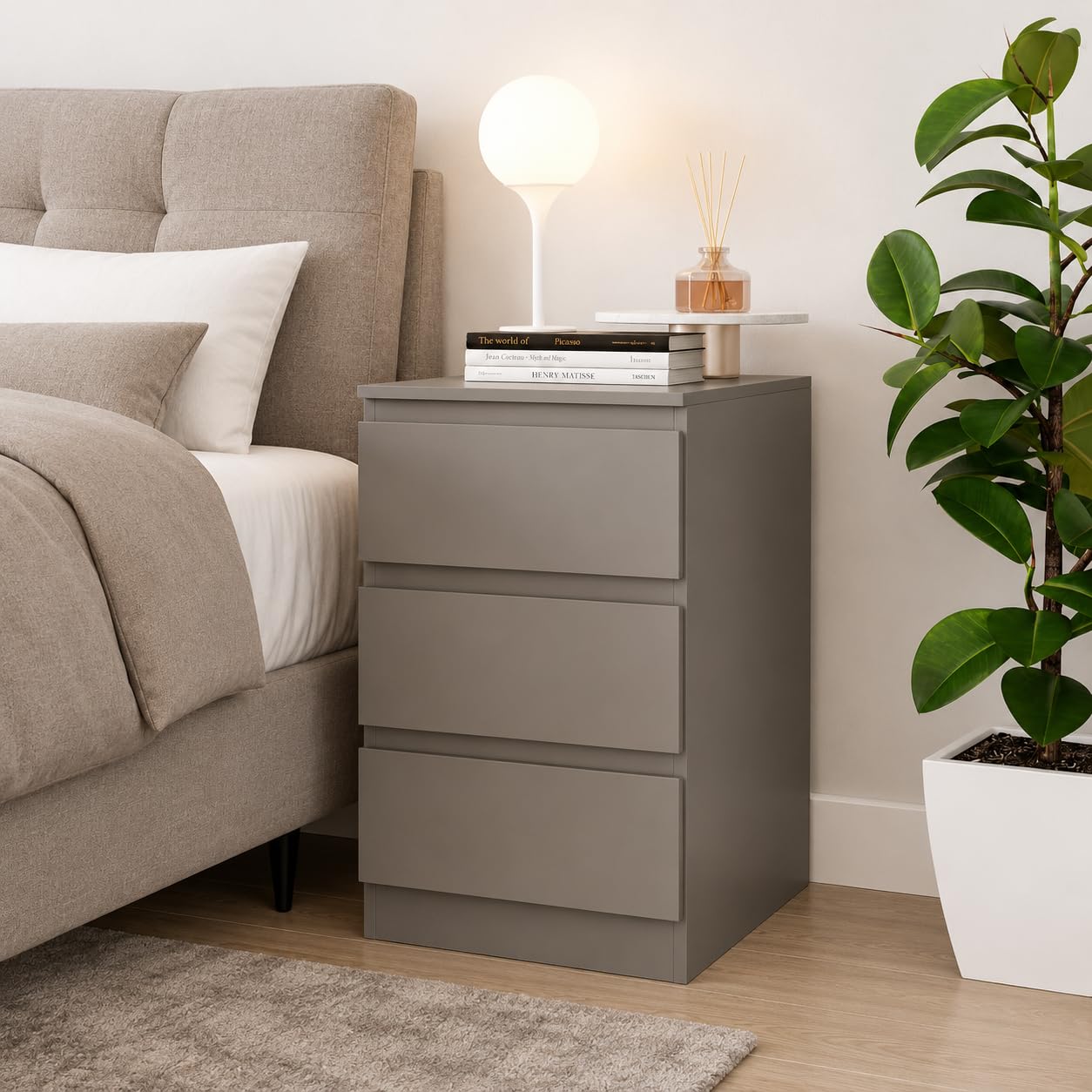URBNLIVING Bedside Table with 3 Drawers, 62cm Height - Modern Chest of Drawers Dresser with Smooth Metal Runners for Bedroom, Living Room, Office & Hallway