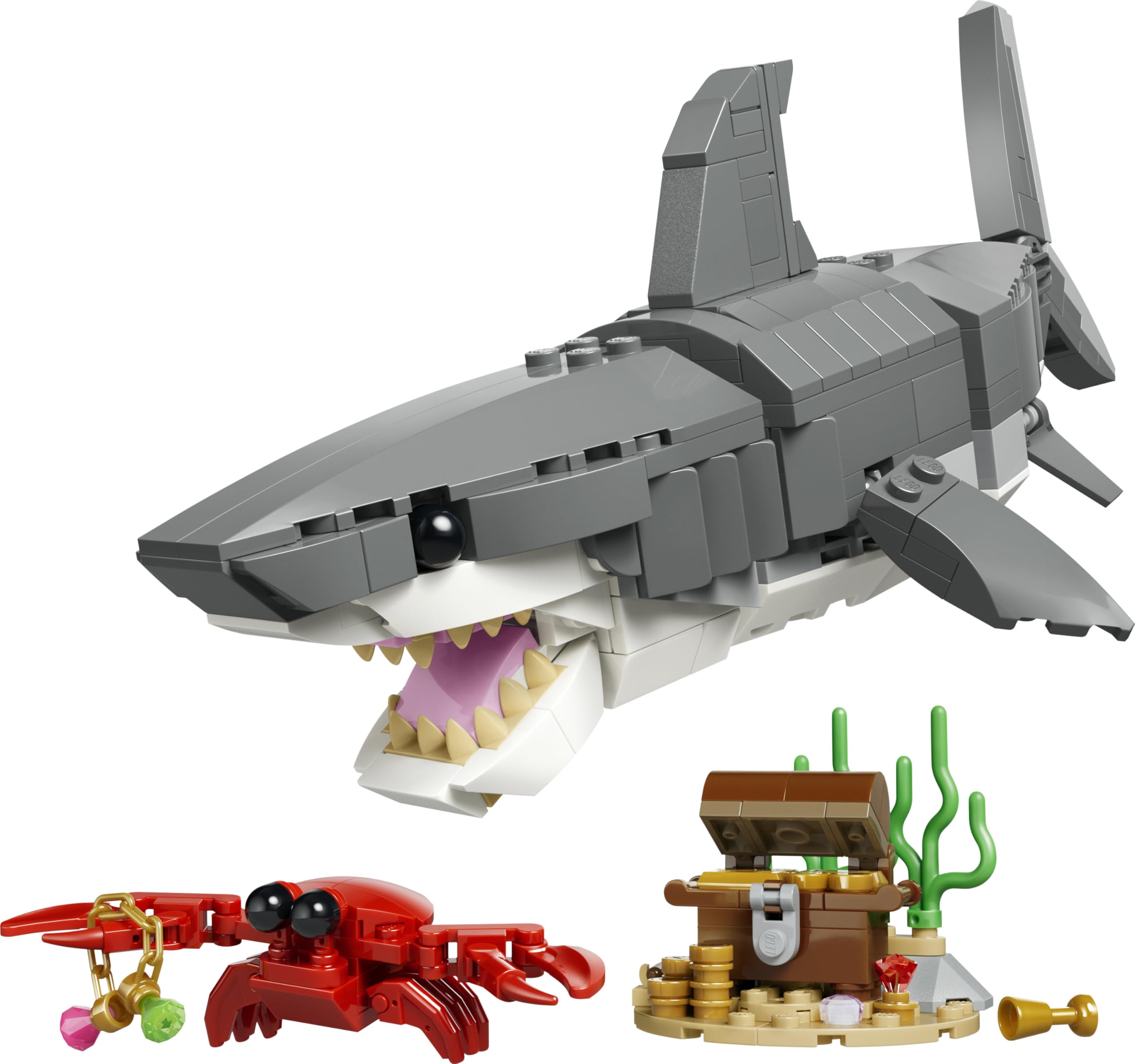 LEGO Creator 3 in 1 Squalo con Scrigno del Tesoro Giocattolo - Animale Marino Trasformabile in Rana Pescatrice o Manta - Decorazione Camera da Letto - Regalo per Bambini e Bambine da 8 Anni - 31381