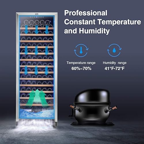 Miniatura 4 de Enfriador de vino prémium de 24 pulgadas, refrigerador de vino de 51 botellas con 2 cerraduras de control de humedad, compresor digital inteligente
