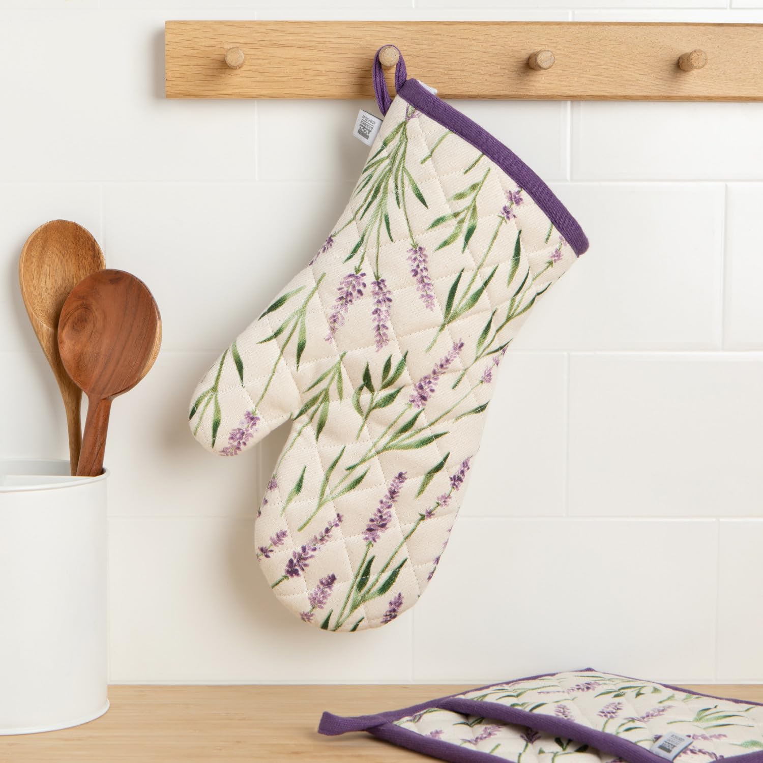 Now Designs Danica Manique et Gant de Cuisine en Coton Lavande, garnissage 100% Polyester