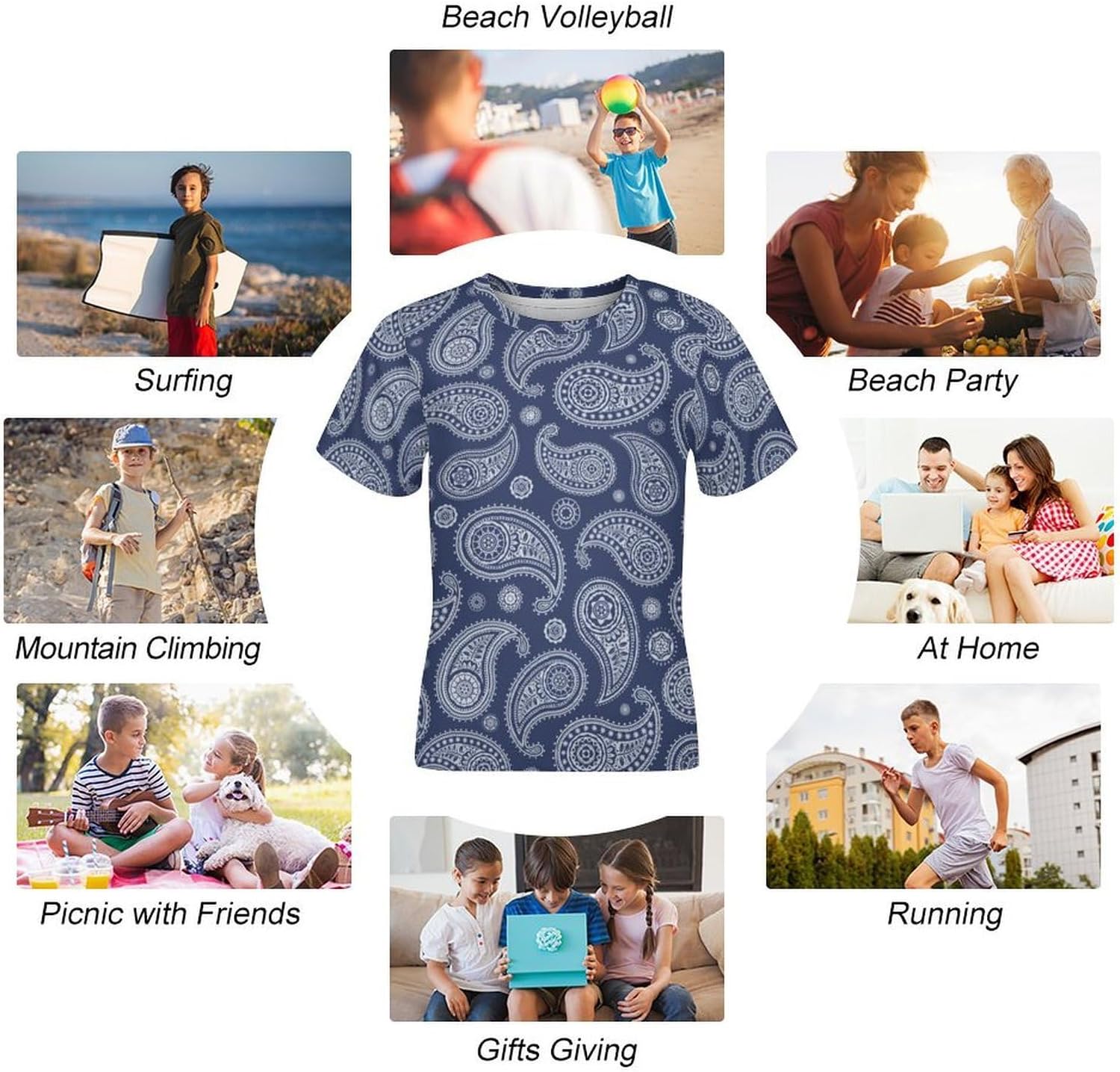 Blue Paisley Bandana T Shirt for Boy Girl Top Short Sleeve T-Shirt Graphic Tee