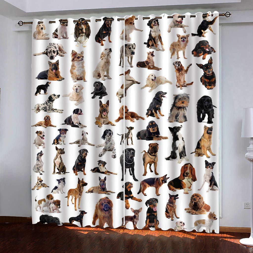 Rideau salon occultant et thermique motif chien 140x280 cm pour fenetre de chambre