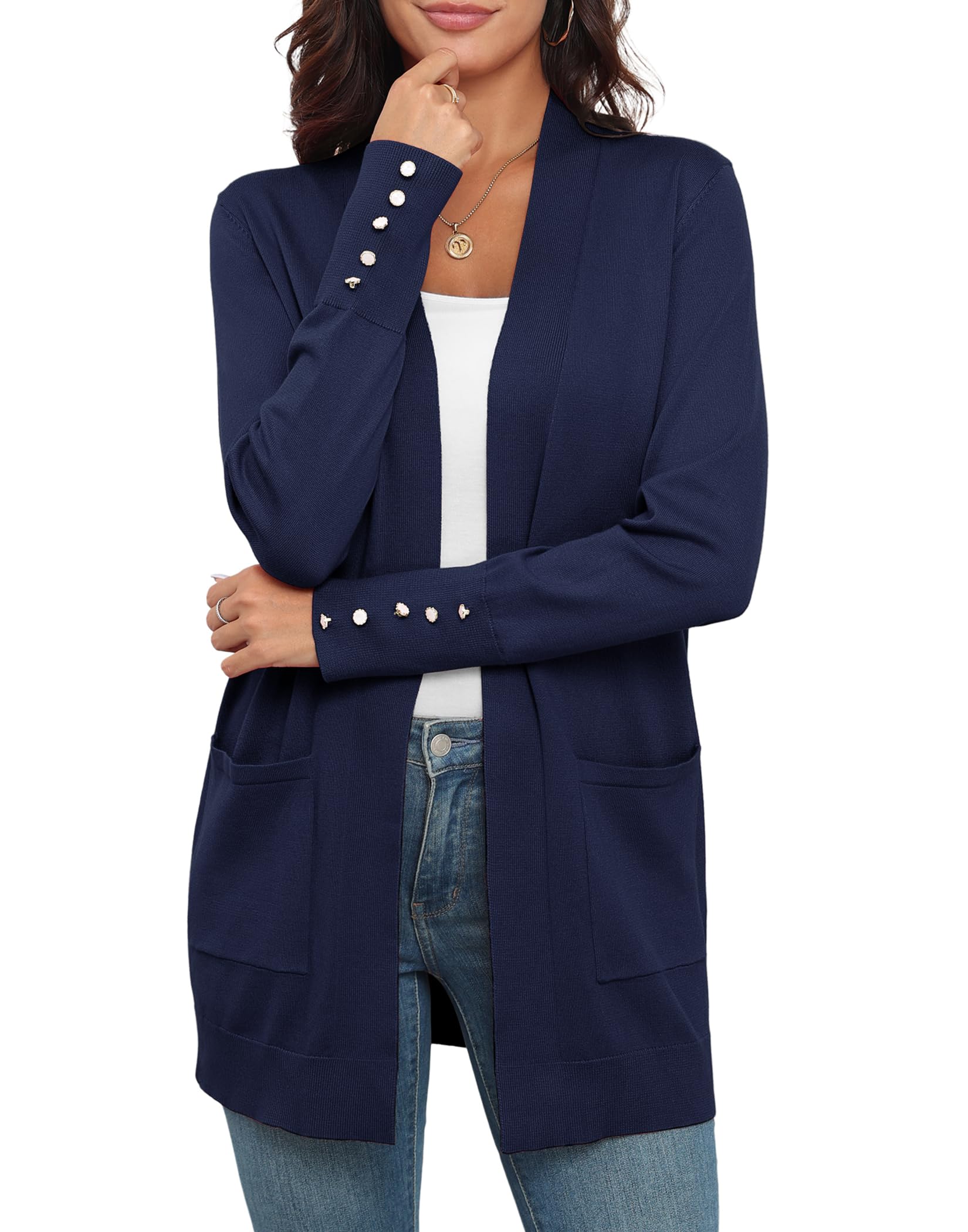 VIISHOW Women Cardigan Sweater Lightweight Open Front Long Sleeve Soft Fine Knit Casual Trendy Kimono Cardigans with Pockets
