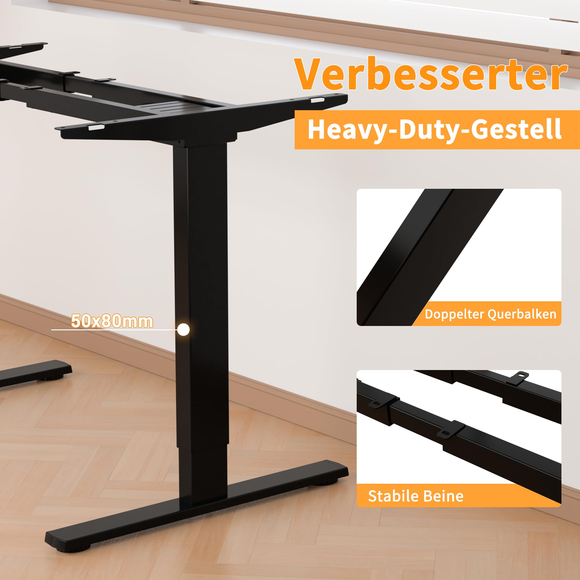 ERGOMAKER Höhenverstellbarer Gestell mit 2 starken Motoren, höhenverstellbarer Schreibtisch Gestell mit 2 Memory-Steuerung, Dualmotor Tischgestell höhenverstellbar mit 2 USB Ladeanschlüssen(schwarz)