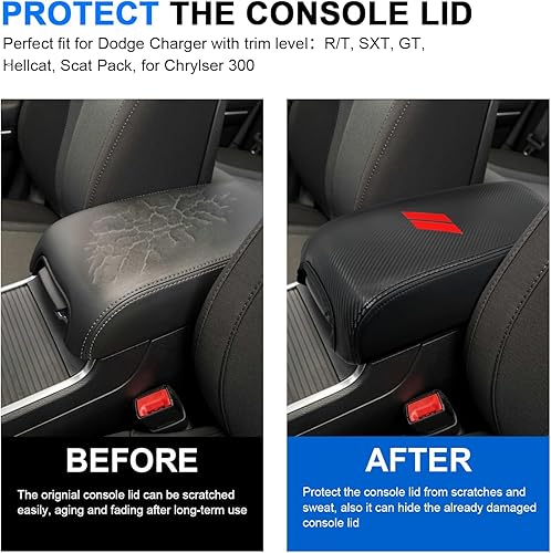 Miniatura 2 de Funda de consola central para Dodge Charger Accesorios 2011-2021 2022 2023 para Chrysler 300 2015-2022 Funda de cuero para reposabrazos de caja de