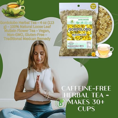 Miniatura 8 de Té de hierbas Gordolobo  4 oz (113 g)  Té de flores de gordolobo de hojas sueltas 100% natural  Vegano, sin OMG, sin gluten  Remedio tradicional