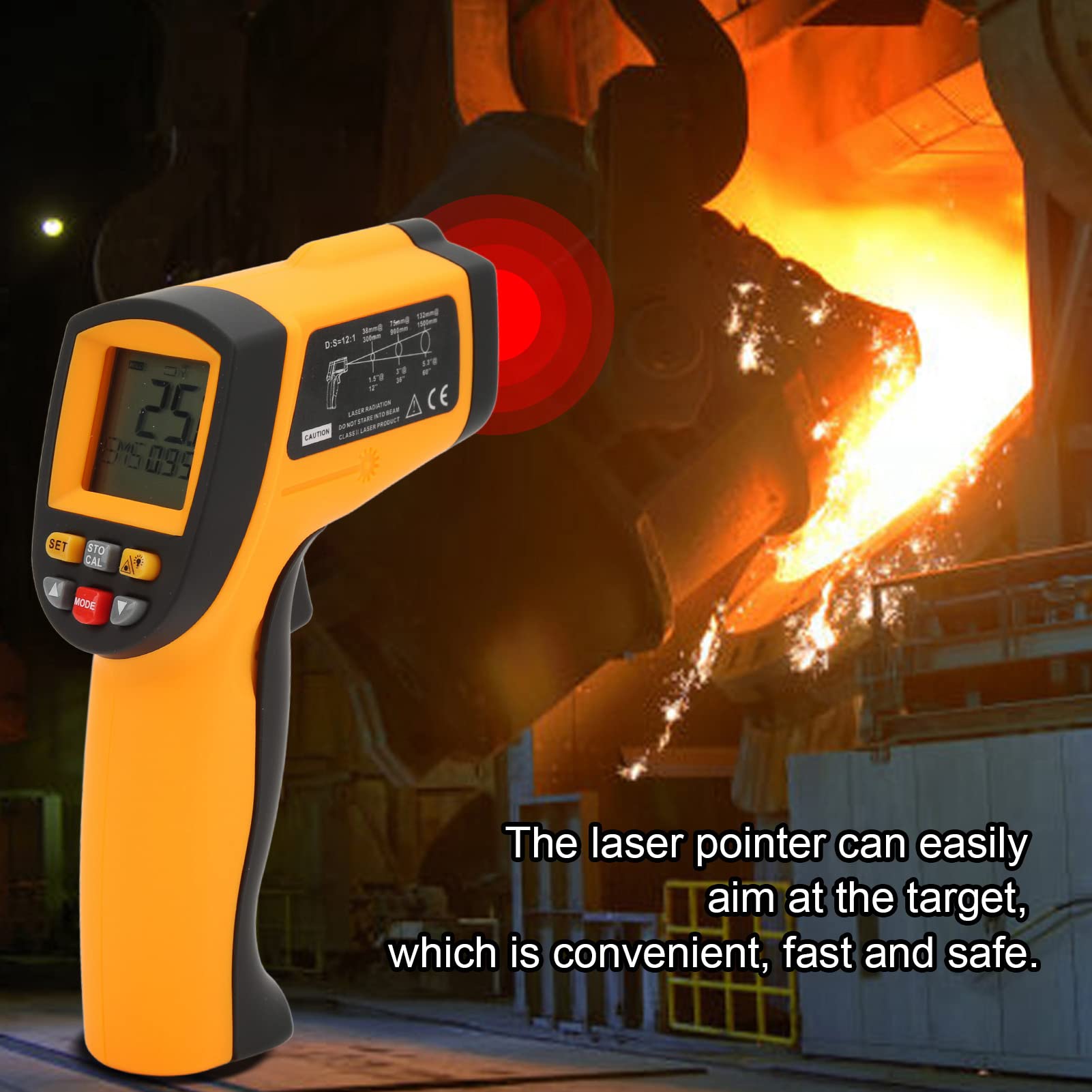 ViaGasaFamido Termómetro Infrarrojo, Medidor de Temperatura ABS con Puntero para Cocinar HVAC y Energía Eléctrica, Rango de -58 ℉ a 1382 ℉ para Detección de Puntos Calientes