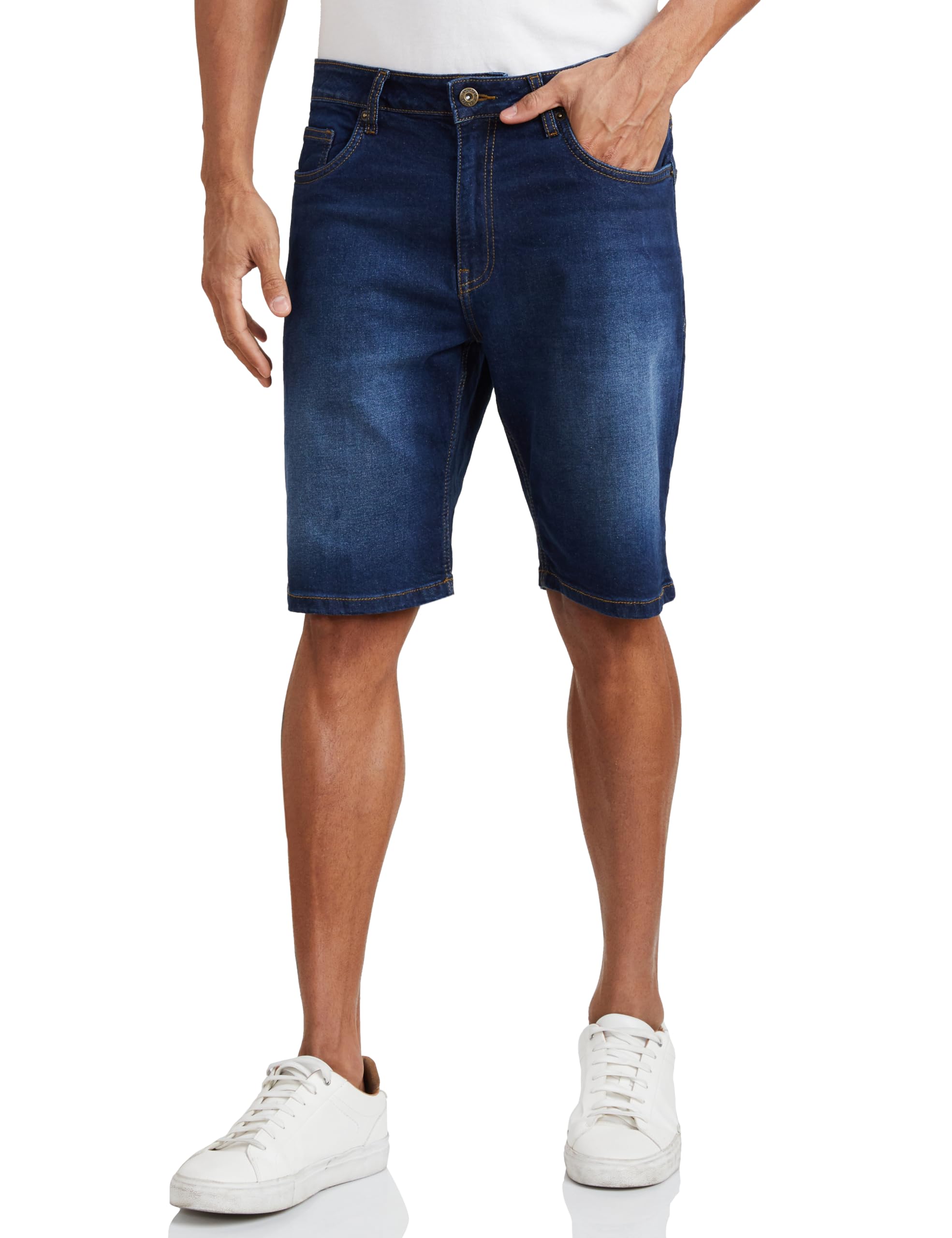 Amazon Brand - SymbolMen's Cotton Rich Stretchable. Regular Fit Denim Shorts