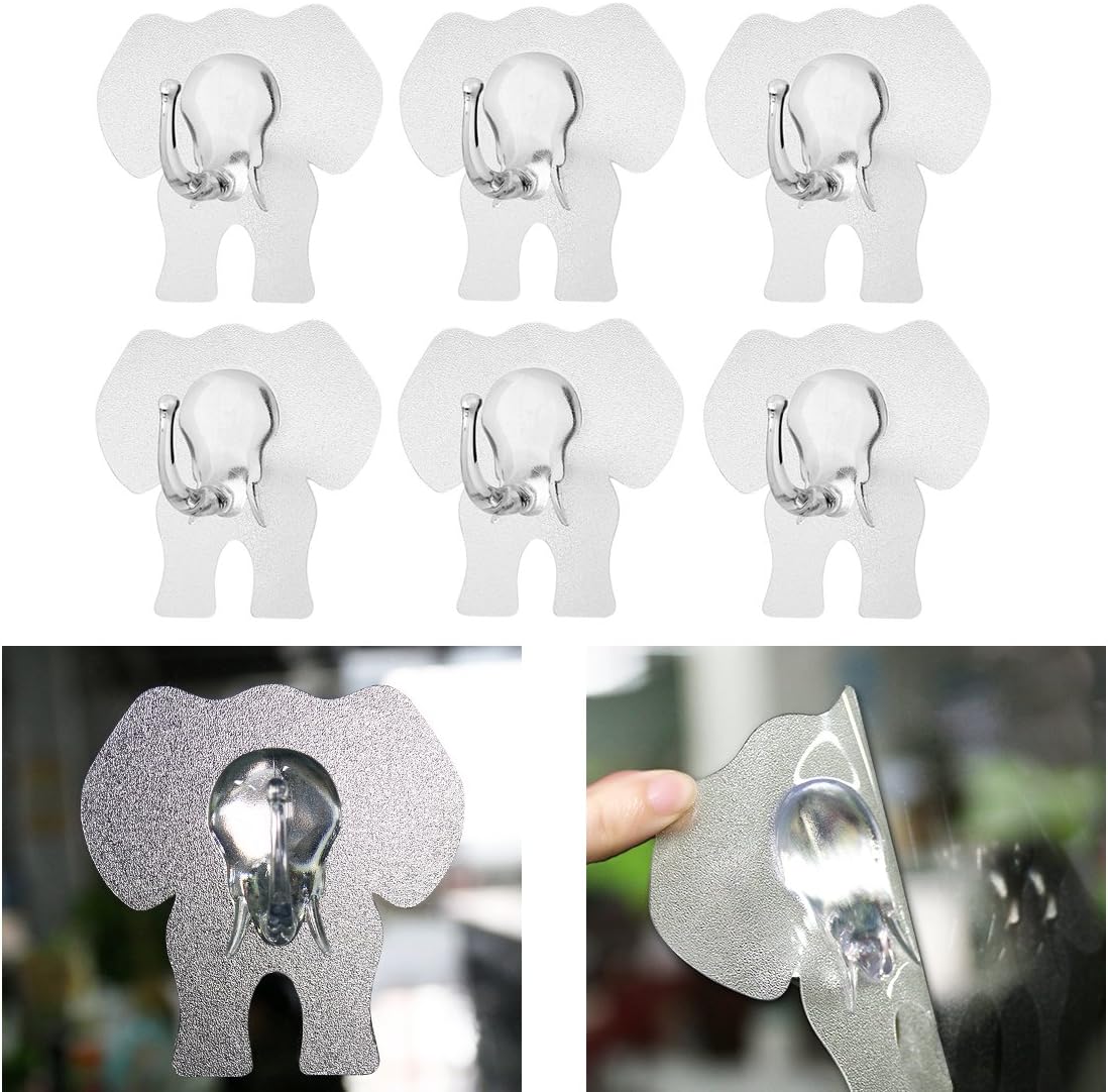 WINOMO 6pcs Adhesive Wall Hooks, Cute Elephant Bath Hooks Home Kitchen Towel Hooks Hanger(Transparent)