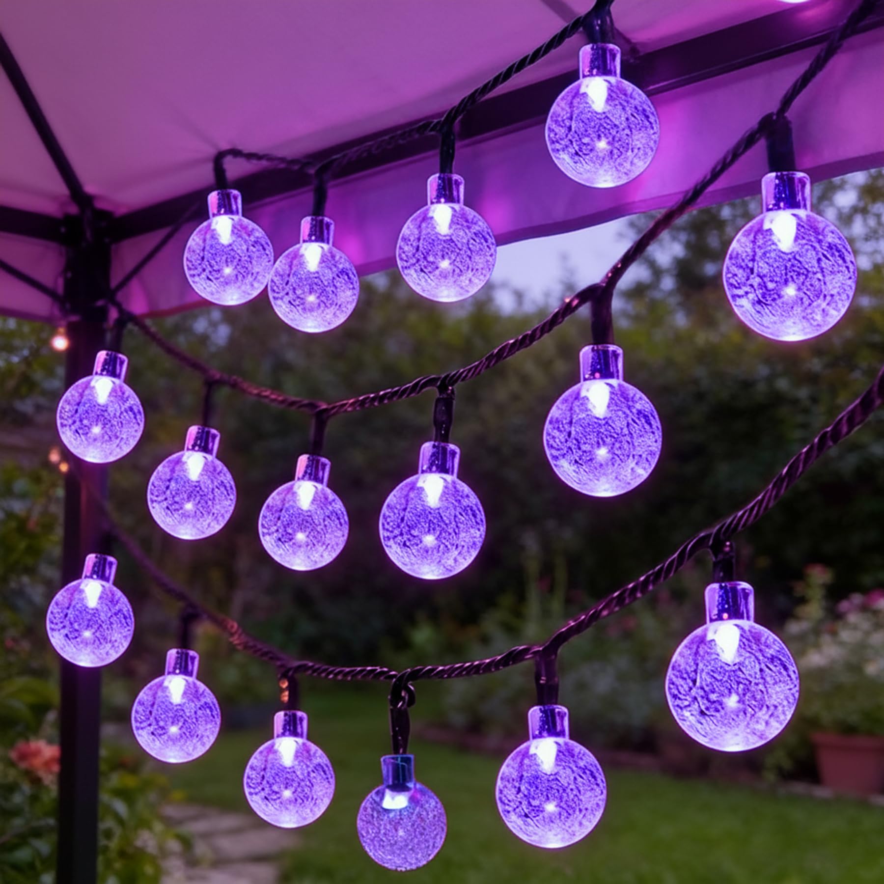 Knasin Purple 50Led Solar Fairy Lights Garden Outdoor, 8M/26Ft Solar String Lights Waterproof Solar Powered Bubble Lights, 8 Modes With 8-Hour Timer, Suitable For Garden, Party, Yard, Gazebo, Decoration (Purple)