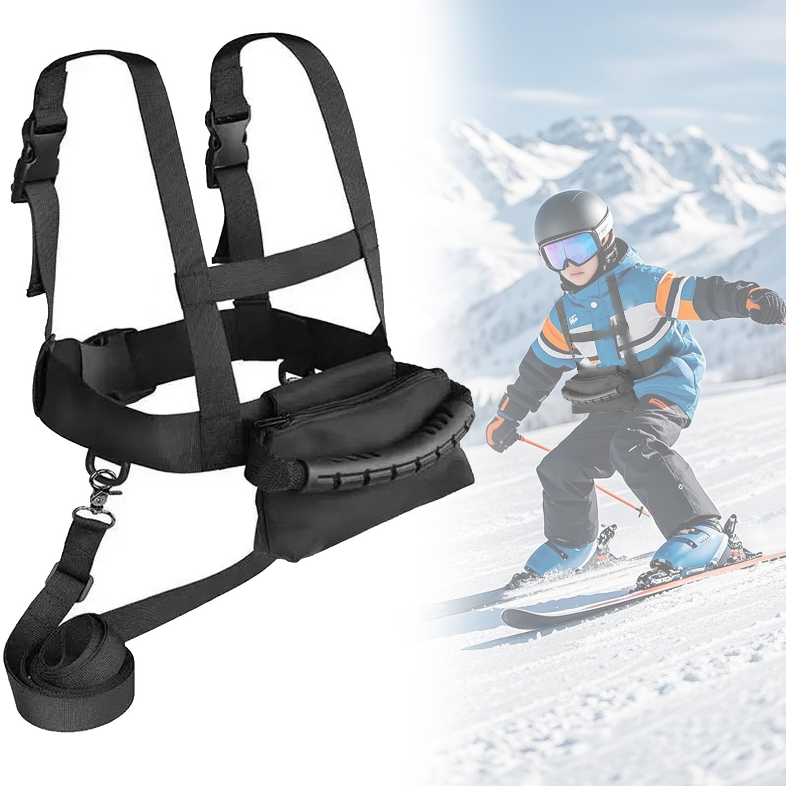 Ski Strap Imbracatura Sicurezza,Cintura da Allenamento Regolabile,Imbracatura da Sci con Guinzaglio e Borsa Rimovibili,Cintura Da Allenamento per Sci,per Scis,Pattinaggio e Snowboard