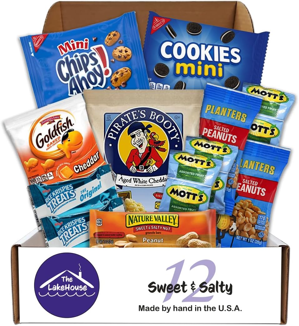 Snacks Variety Pack Care Package - 12 Count Packages for College Students, Camp - Get Well Soon Gift Basket - Healthy Snacks for Adults and Kids - Sweet and Salty Snack Pack from The LakeHouse