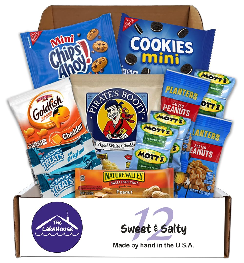 Snacks Variety Pack Care Package - 12 Count Packages for College Students, Camp - Get Well Soon Gift Basket - Healthy Snacks for Adults and Kids - Sweet and Salty Snack Pack from The LakeHouse