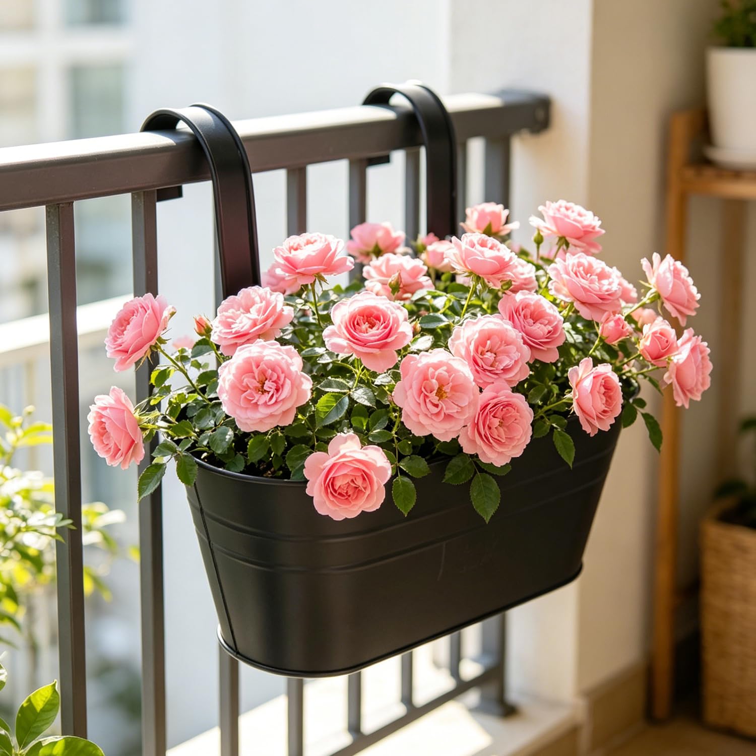 4 szt. Metalowe wiszące donice, 28 cm czarna metalowa doniczka wisząca, wisząca doniczka z odpinanymi haczykami, idealna na balkon, ogrod, do ogrodu i ścian (czarny)