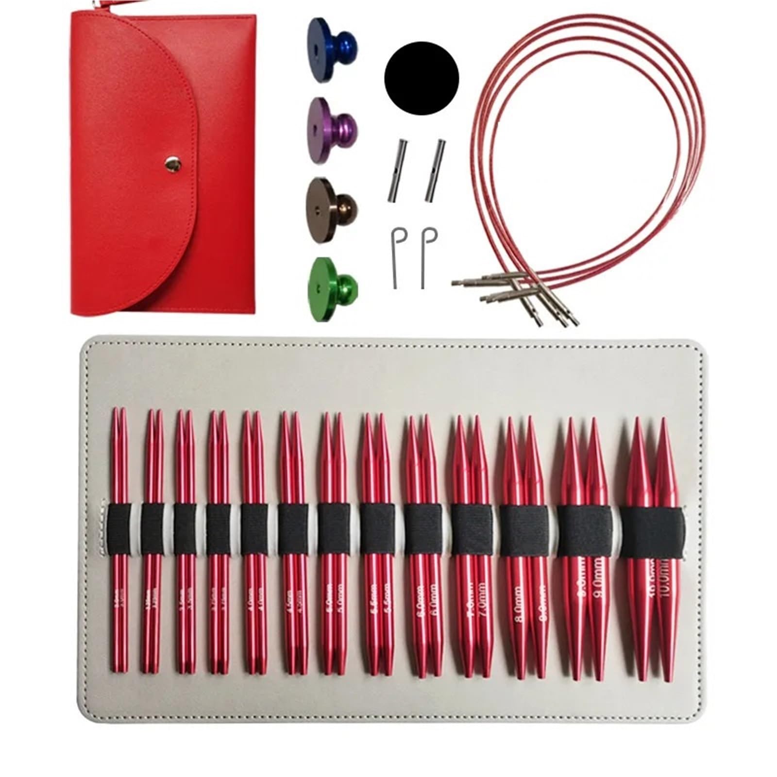 1 Juego de agujas tejer, ganchos ganchillo madera extraíbles, agarre cómodo for DIY Aguja de tejer(Red style028)