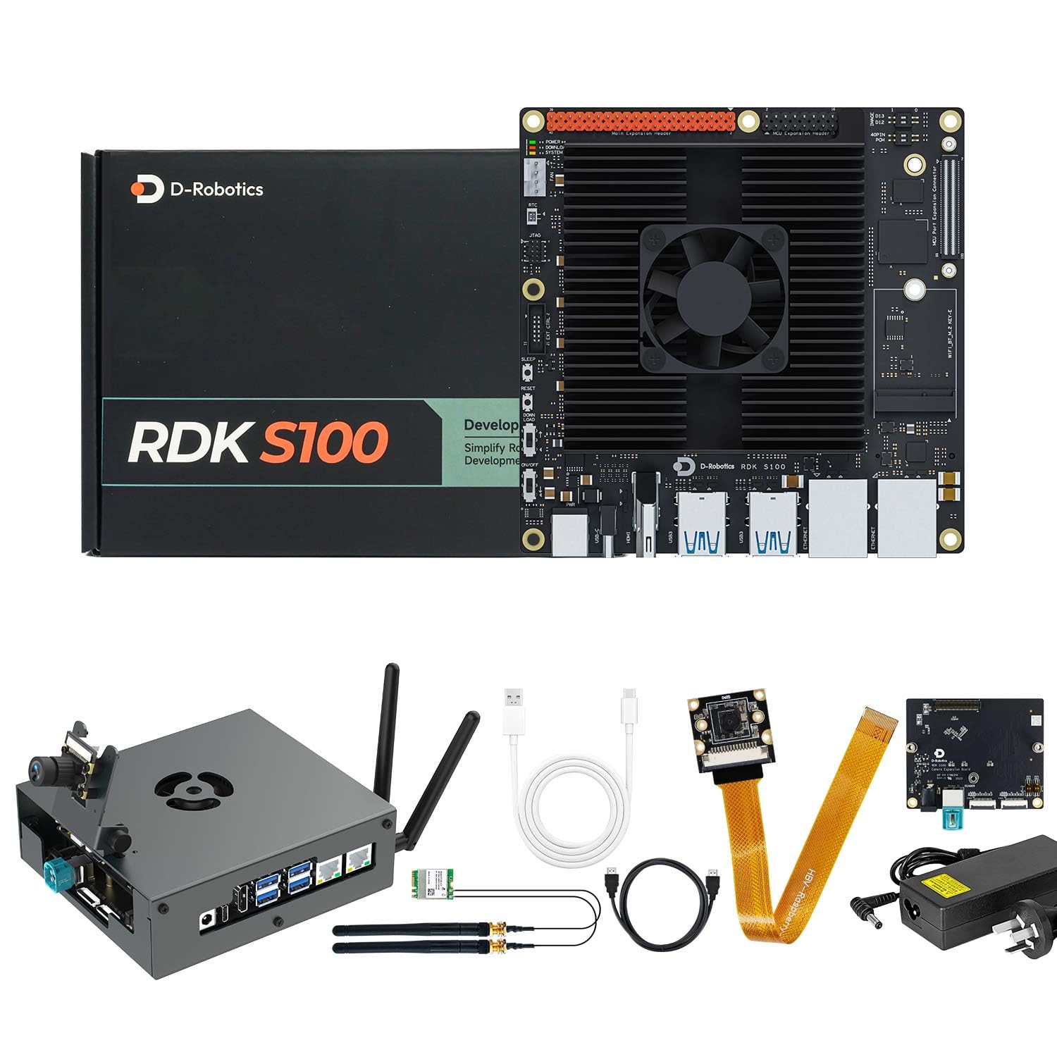 Yahboom RDK S100 AI Development Board Kit 80TOPS,with MIPI Camera,64GB Emmc Storage,Network Wireless Card,Aluminum Case,HDMI Cable, for Mechanical Engineers Developing
