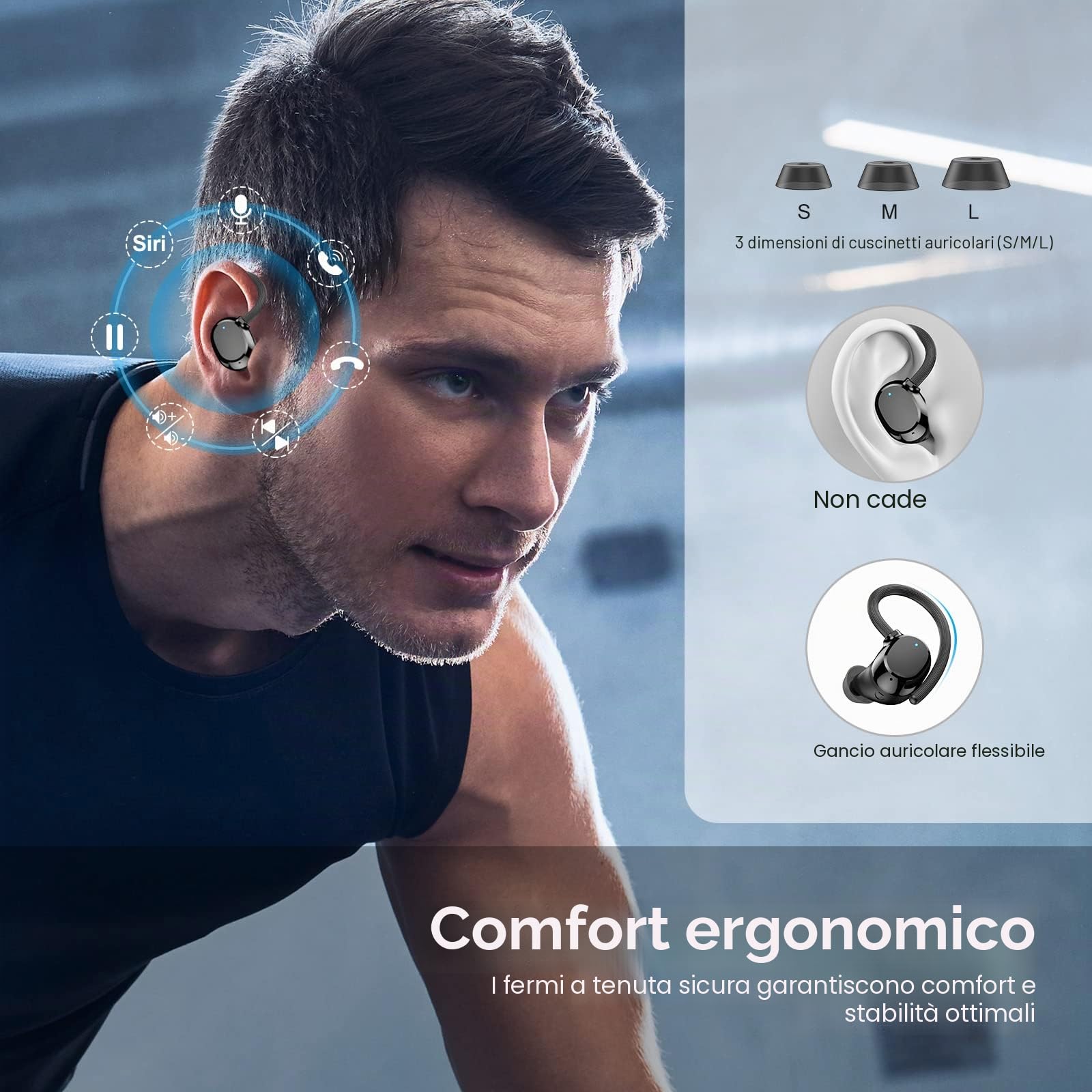 Cuffie Bluetooth Sport, Auricolari Bluetooth 5.3 con Bassi Icmmersivi, IP7 Impermeabile Cuffie Wireless con 4 Mic, 48 Ore di Riproduzione con Display LED, Controllo Touch, Ricarica Rápida USB-C