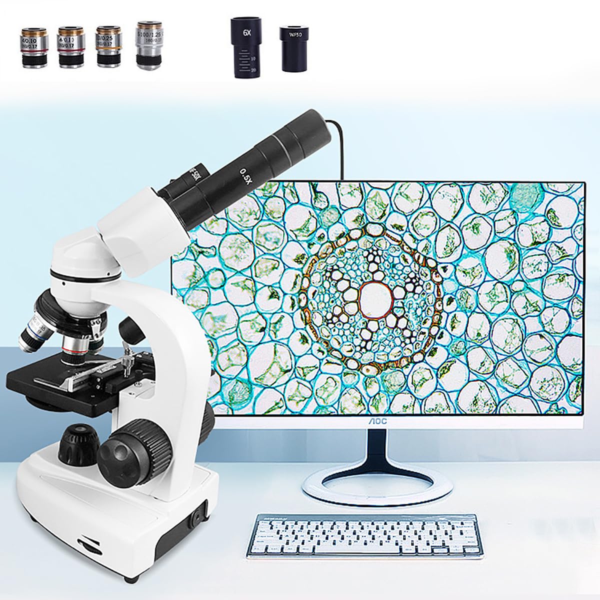 Microscopio Binocular Profesional, Equipo De Laboratorio, 30000x, 4*Objetivo/4*Ocular, con Pantalla, Pie De Rey, Conjunto De Investigación, para Enseñanza E Investigación-30000