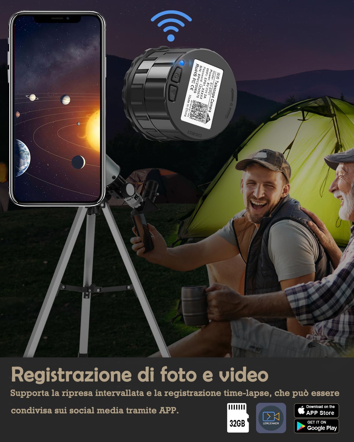 Cámara ocular de telescopio electrónico WiFi, ocular de telescopio digital inalámbrico HD de 4 millones de píxeles, cámara portátil para telescopio de observación de aves, ocular de microscopio para
